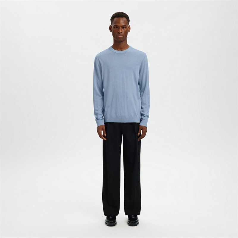 Mens Tray Merino Crew Neck Jumper Dusty Blue - Image 2
