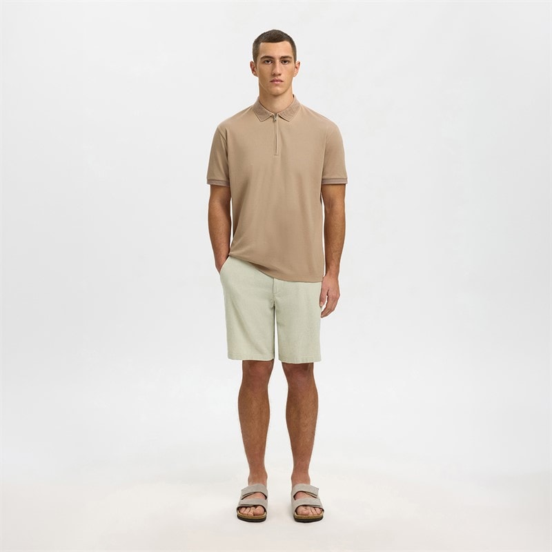 Mens Fave Zip Polo Shirt Savannah Tan - Image 2