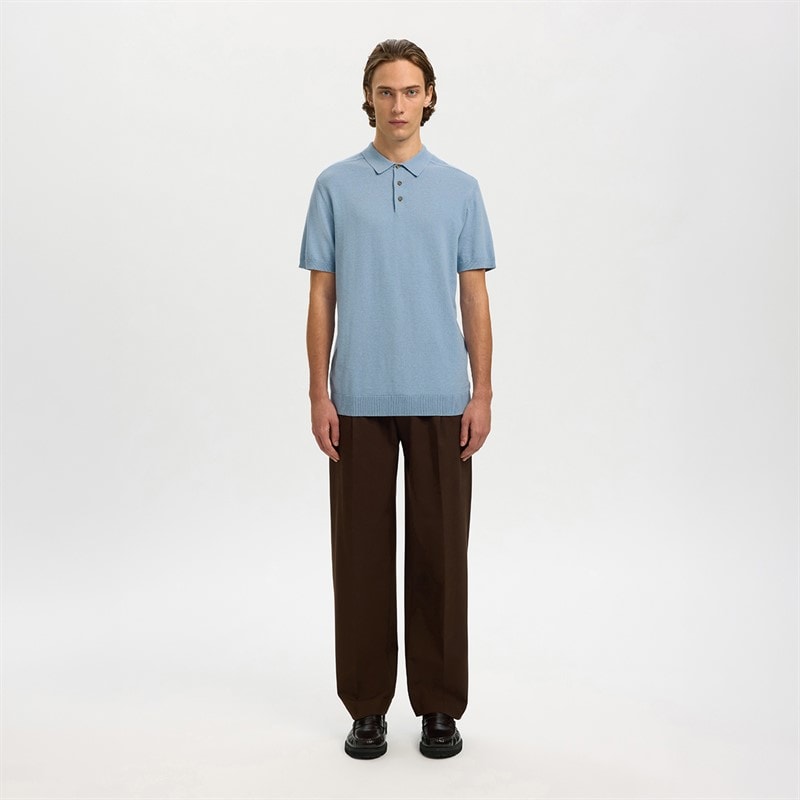 Mens Berg Knit Polo Shirt Dusty Blue - Image 2