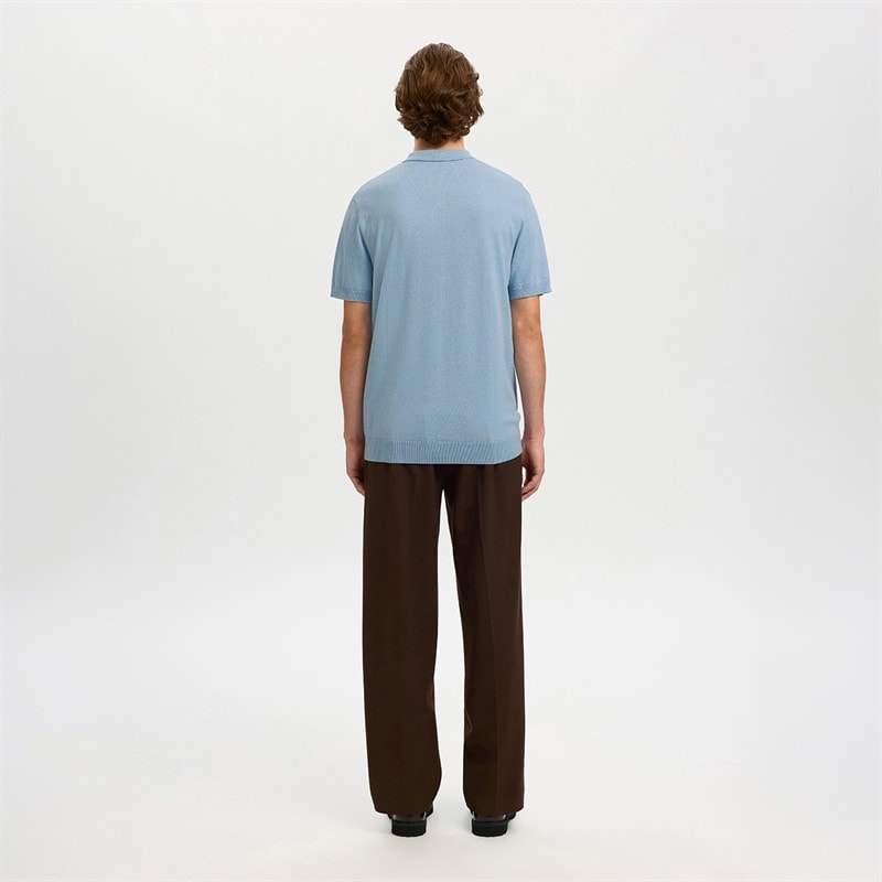 Mens Berg Knit Polo Shirt Dusty Blue - Image 3