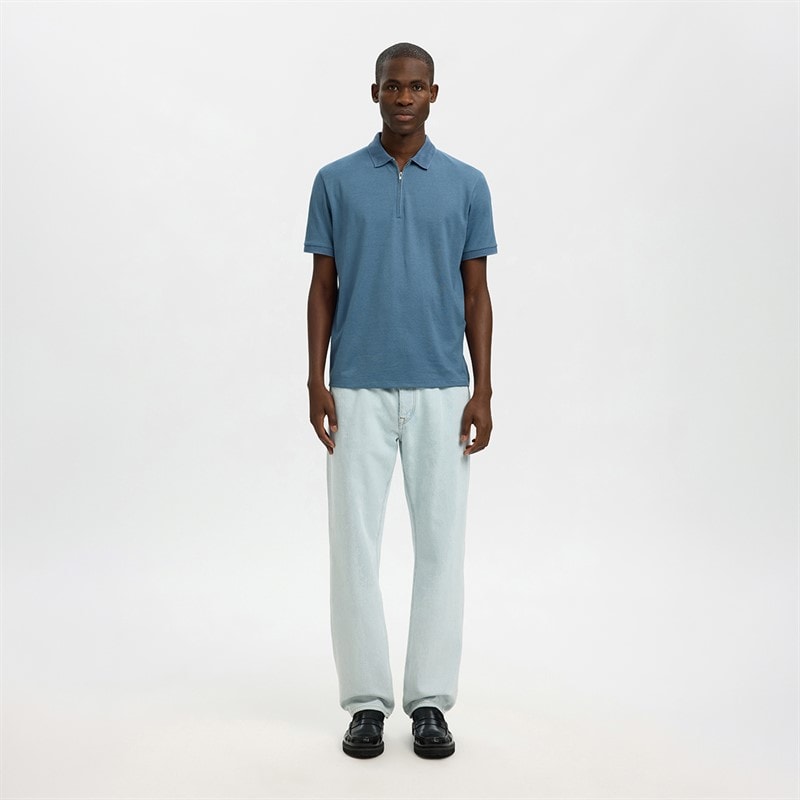 Mens Fave Zip Polo Shirt Blue Mirage - Image 2