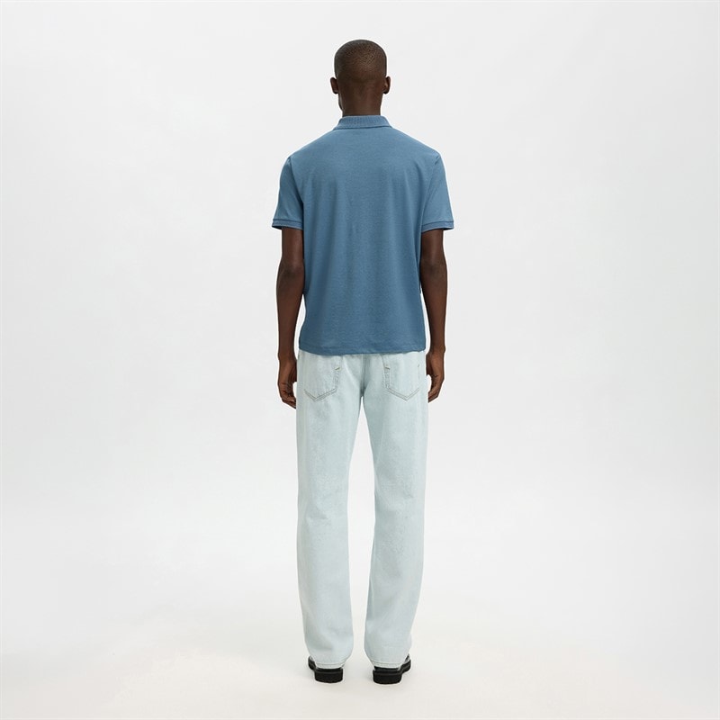 Mens Fave Zip Polo Shirt Blue Mirage - Image 3