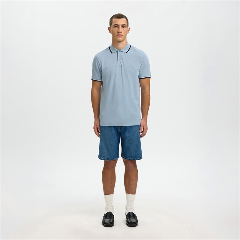 Mens Slim Atlas Polo Shirt Dusty Blue - Image 2