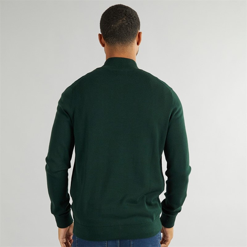 Mens 1/4 Zip Funnel Neck Jumper Dark Green - Image 2