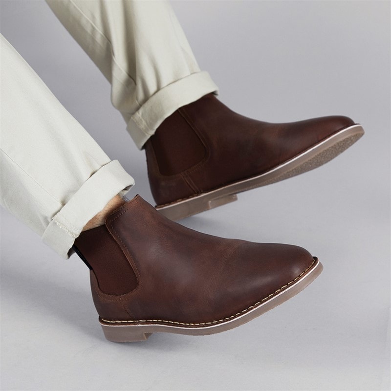 Mens Garcia Leather Chelsea Boots Brown Leather - Image 1