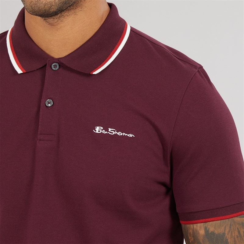 Mens Signature Pique Polo Dark Wine - Image 3