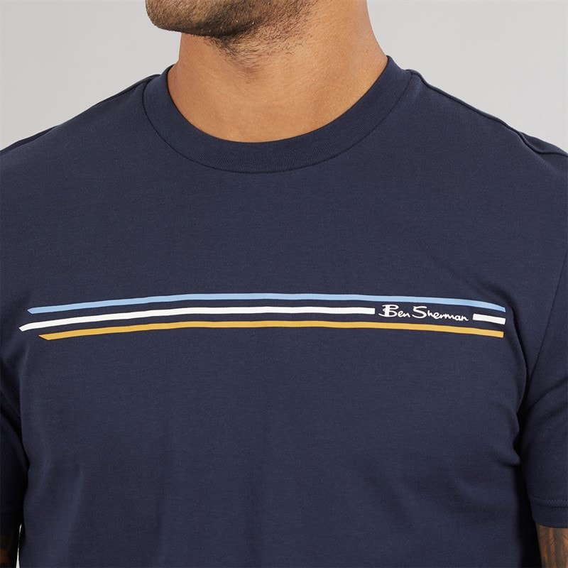 Mens Core Stripe T-Shirt Dark Navy - Image 3