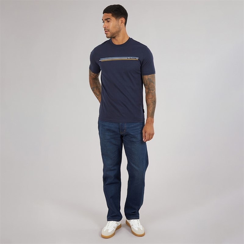 Mens Core Stripe T-Shirt Dark Navy - Image 4
