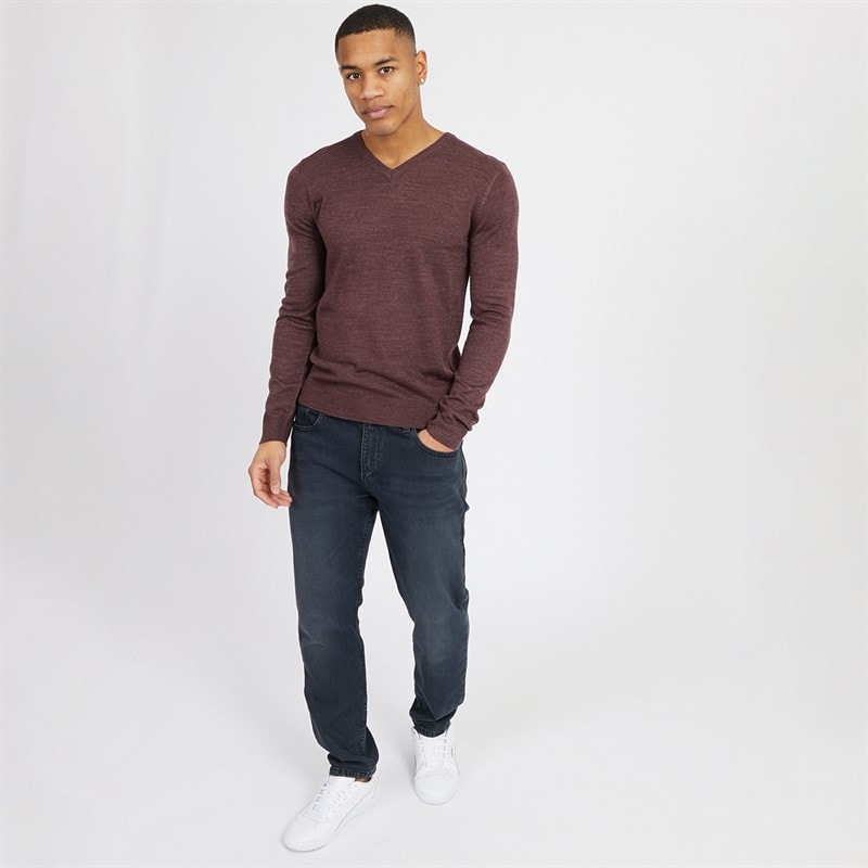 Mens Celestial V Neck Jumper Burgundy Mix - Image 3
