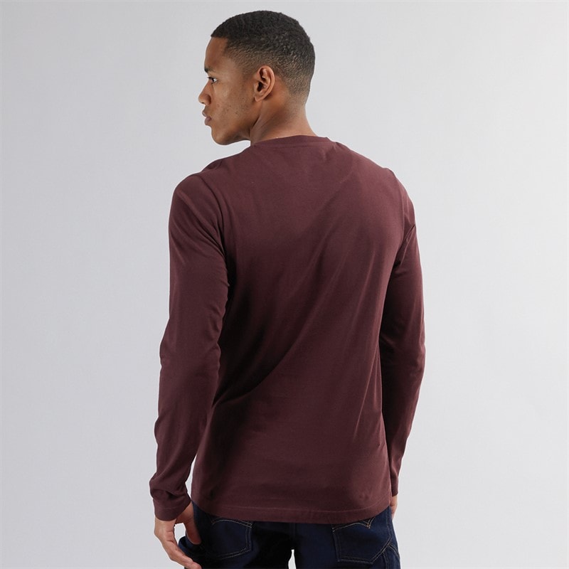 Mens Supreme Crew Neck Long Sleeve T-Shirt Burgundy - Image 2