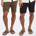 Mens Hansen Two Pack Chino Shorts Black/Khaki