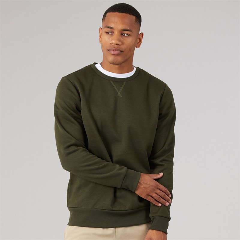 Brave Soul Mens Retina Crew Neck Sweatshirt Khaki