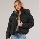 Womens Bunny Short Puffer Jacket Black