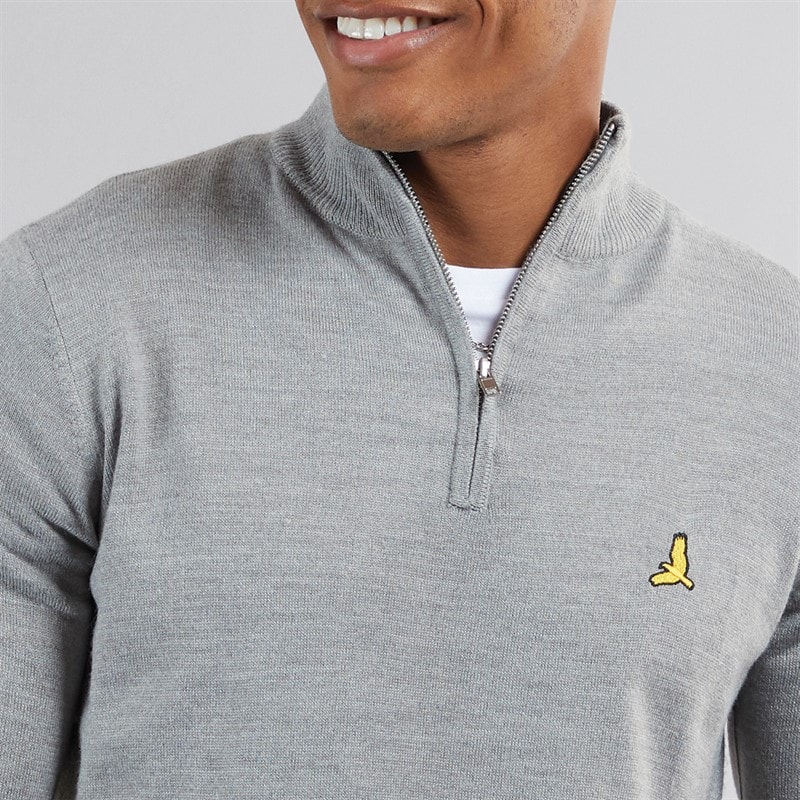 Mens Georgie 1/4 Zip Funnel Neck Sweatshirt Silver Grey Marl - Image 3