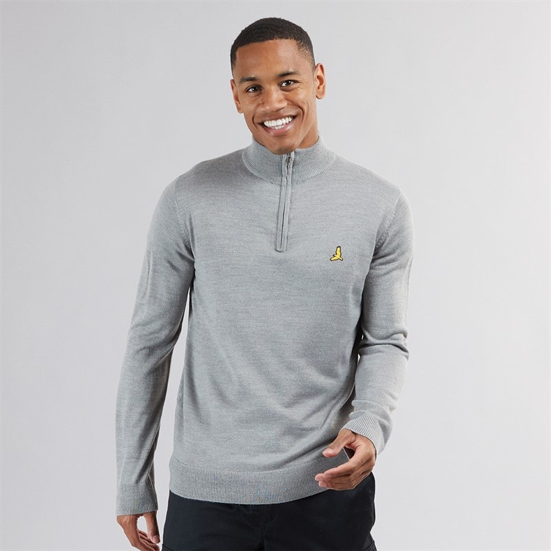 Mens Georgie 1/4 Zip Funnel Neck Sweatshirt Silver Grey Marl - Image 5