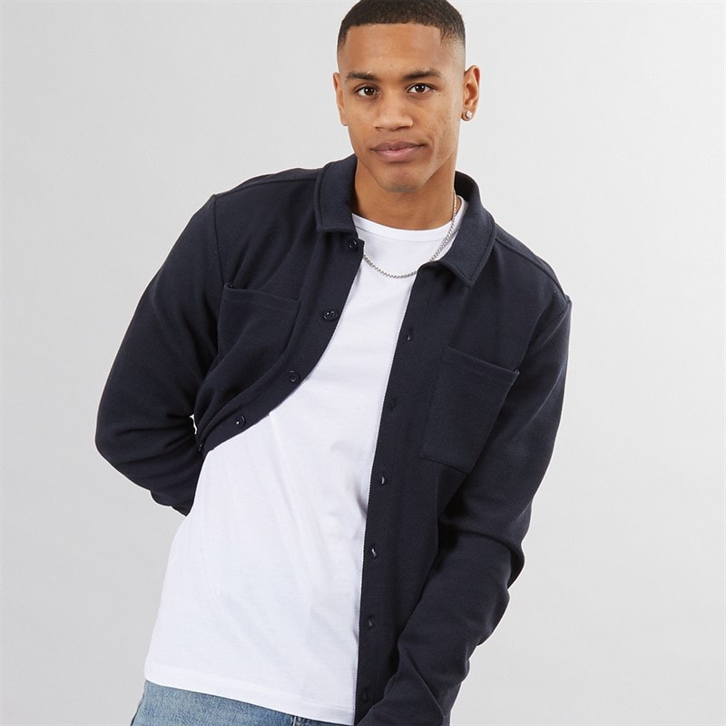 Mens Knight Button Up Long Sleeve Shirt Navy - Image 3