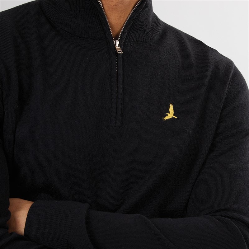 Mens Georgie 1/4 Zip Funnel Neck Sweatshirt Jet Black - Image 3