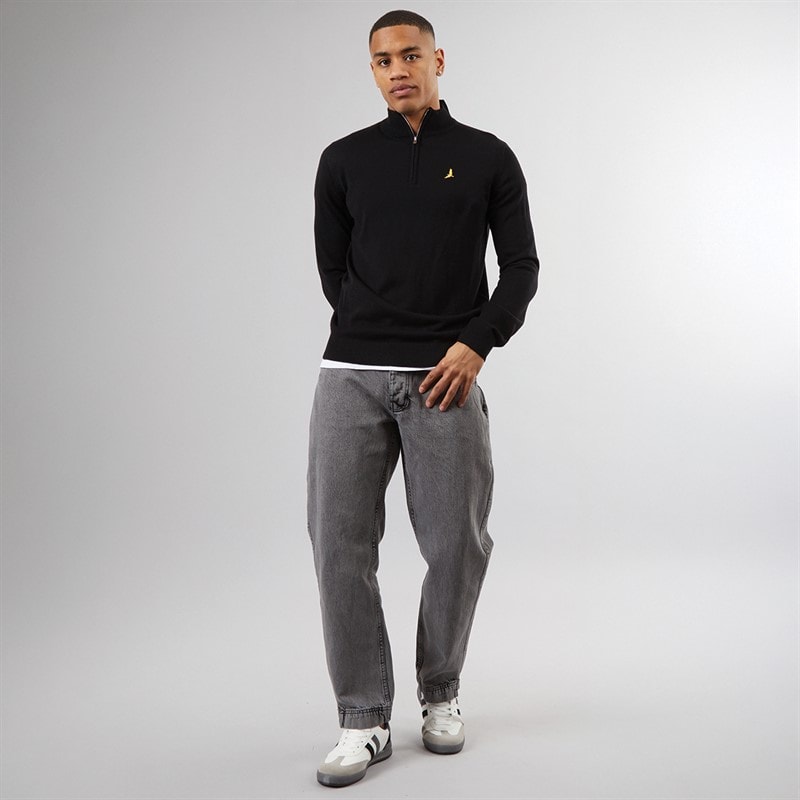 Mens Georgie 1/4 Zip Funnel Neck Sweatshirt Jet Black - Image 4