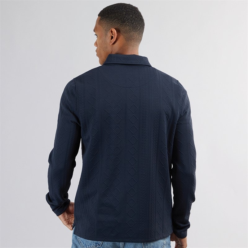 Mens Mellark Long Sleeve 1/4 Zip Polo Shirt Dark Navy - Image 2