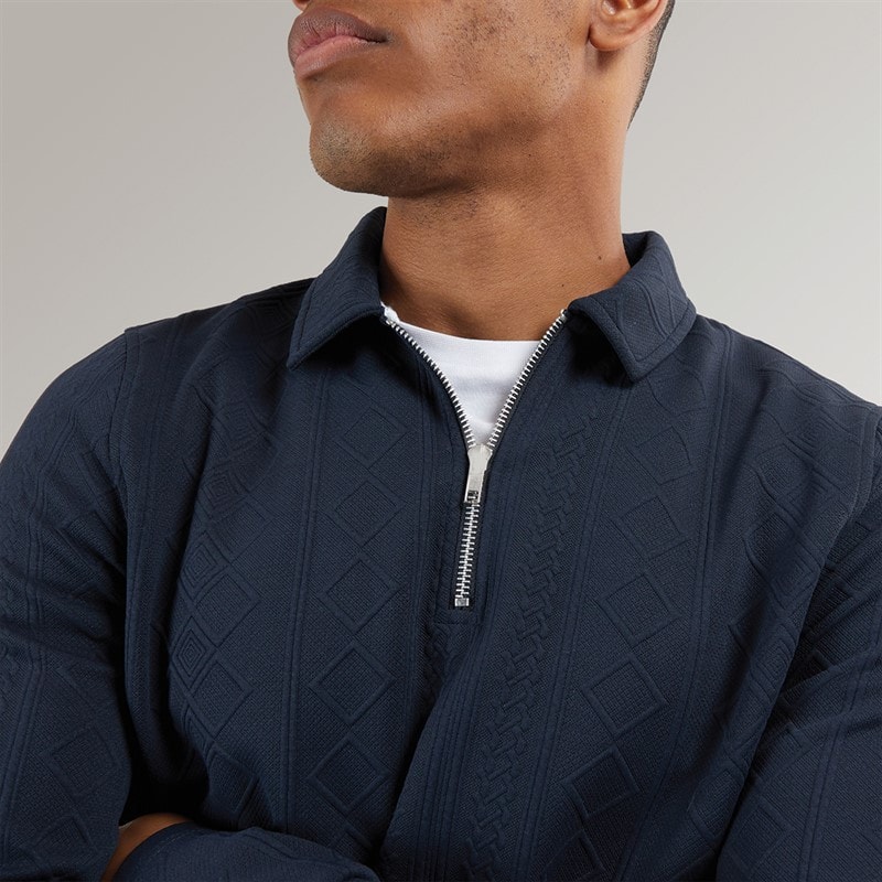 Mens Mellark Long Sleeve 1/4 Zip Polo Shirt Dark Navy - Image 3