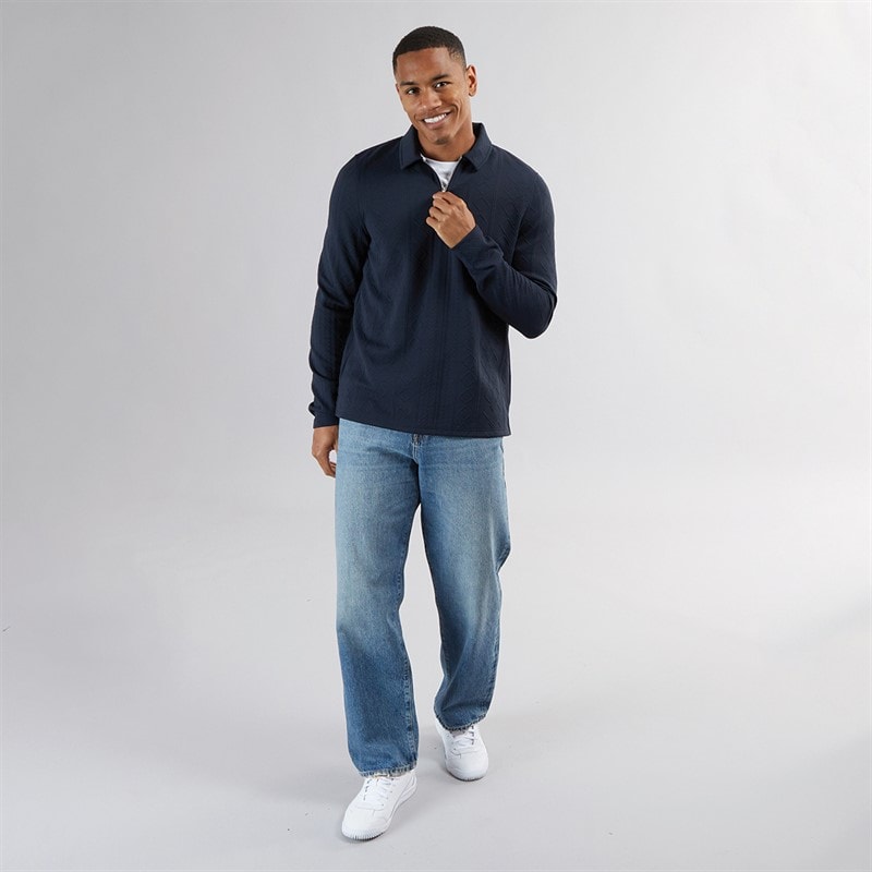 Mens Mellark Long Sleeve 1/4 Zip Polo Shirt Dark Navy - Image 4