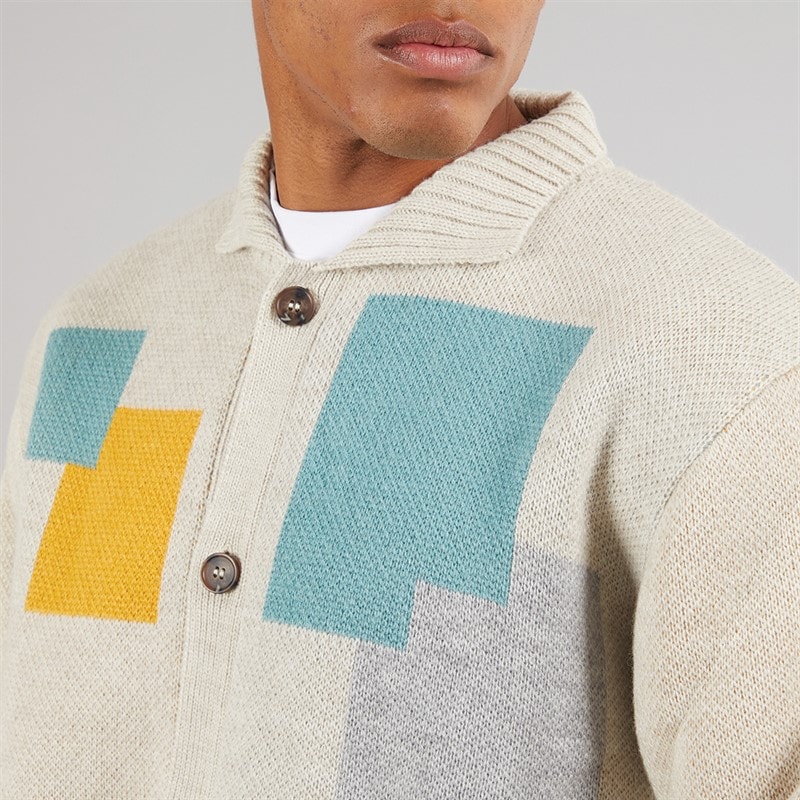 Mens Kevin Button Up Collared Cardigan Beige - Image 5