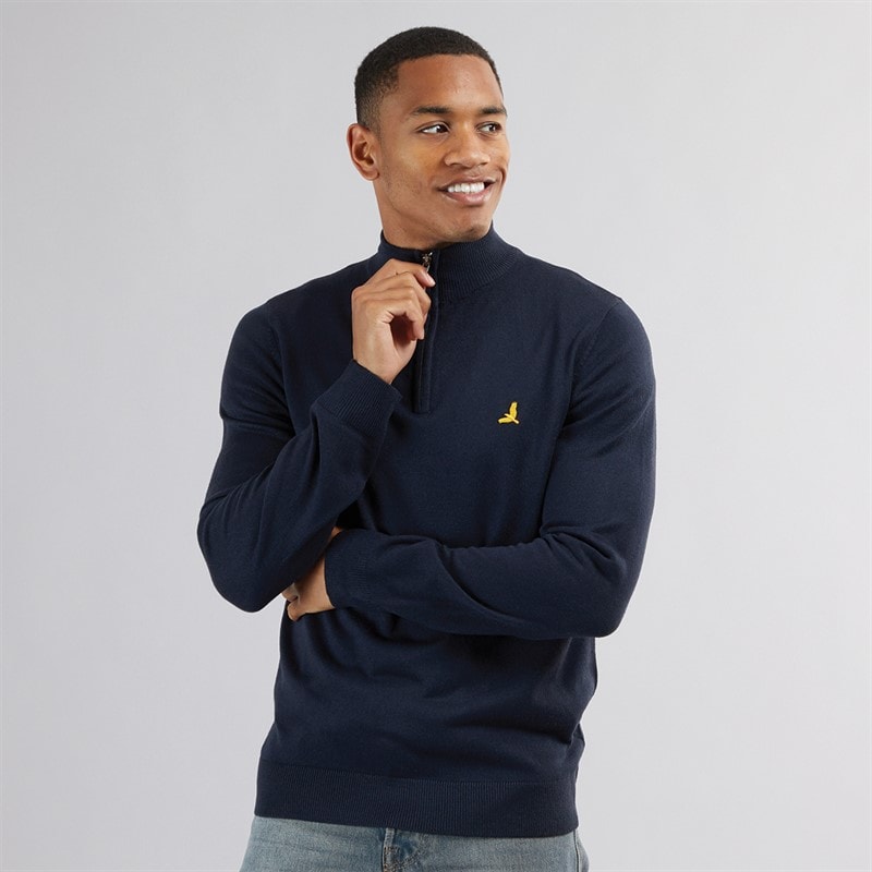 Mens Georgie 1/4 Zip Funnel Neck Sweatshirt Midnight Navy - Image 3