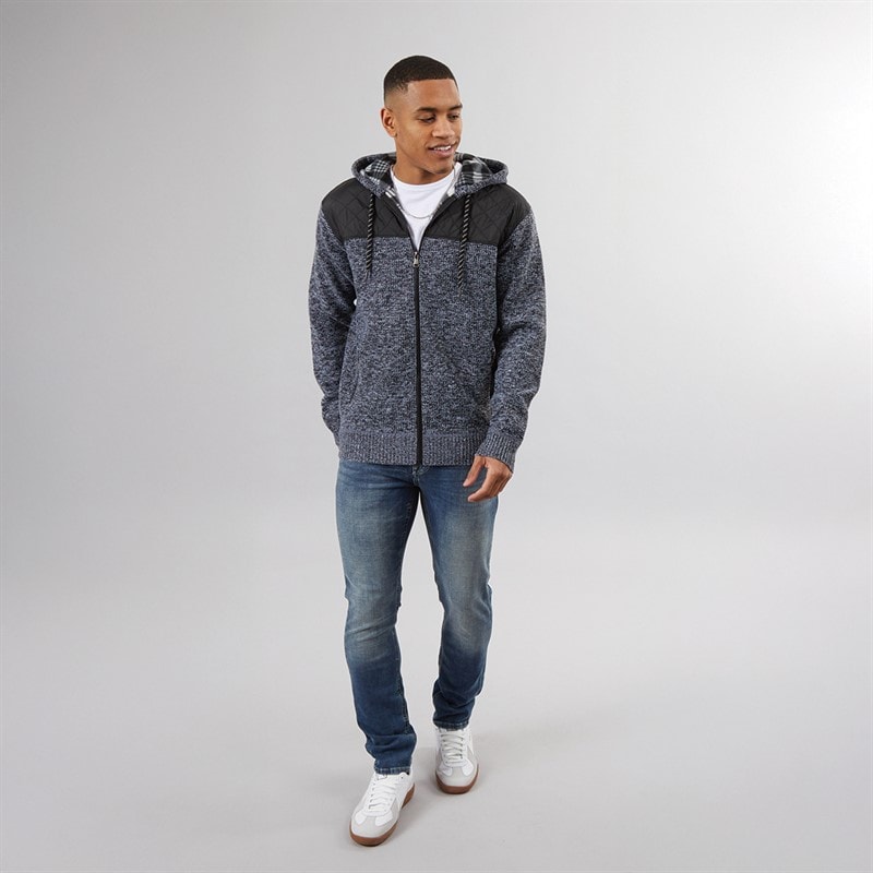 Mens Sweyn Fully Lined Zip Through Hoodie Jet Black/Black/White Twist - Image 3