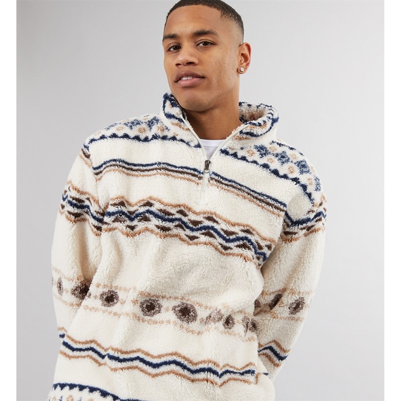 Mens Coleman 1/4 Zip Fleece Cream/Multi - Image 3