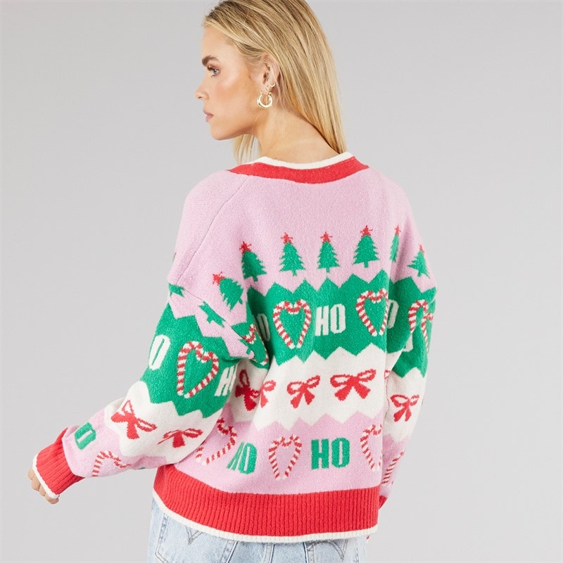 Womens Christmas Joy Jacquard Cardigan Multi - Image 2