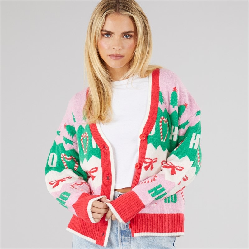 Womens Christmas Joy Jacquard Cardigan Multi - Image 3