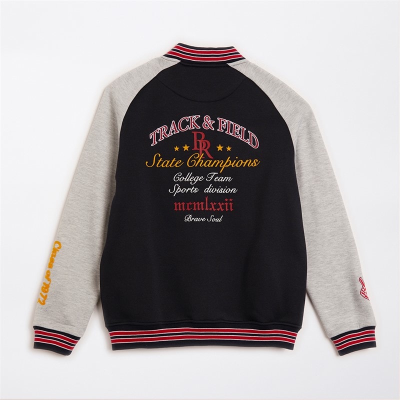 Boys Baseball Bomber Jacket Navy/Light Grey Marl - Image 2