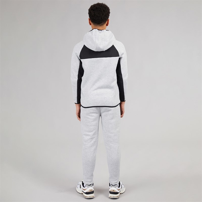 Boys Panel Tracksuit Light Grey Marl/Black - Image 2