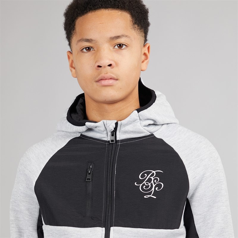 Boys Panel Tracksuit Light Grey Marl/Black - Image 3