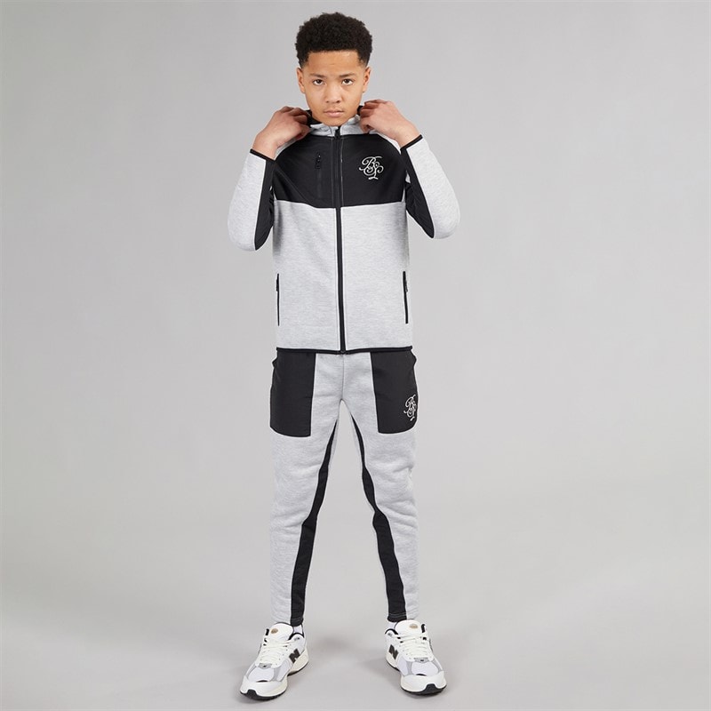 Boys Panel Tracksuit Light Grey Marl/Black - Image 4