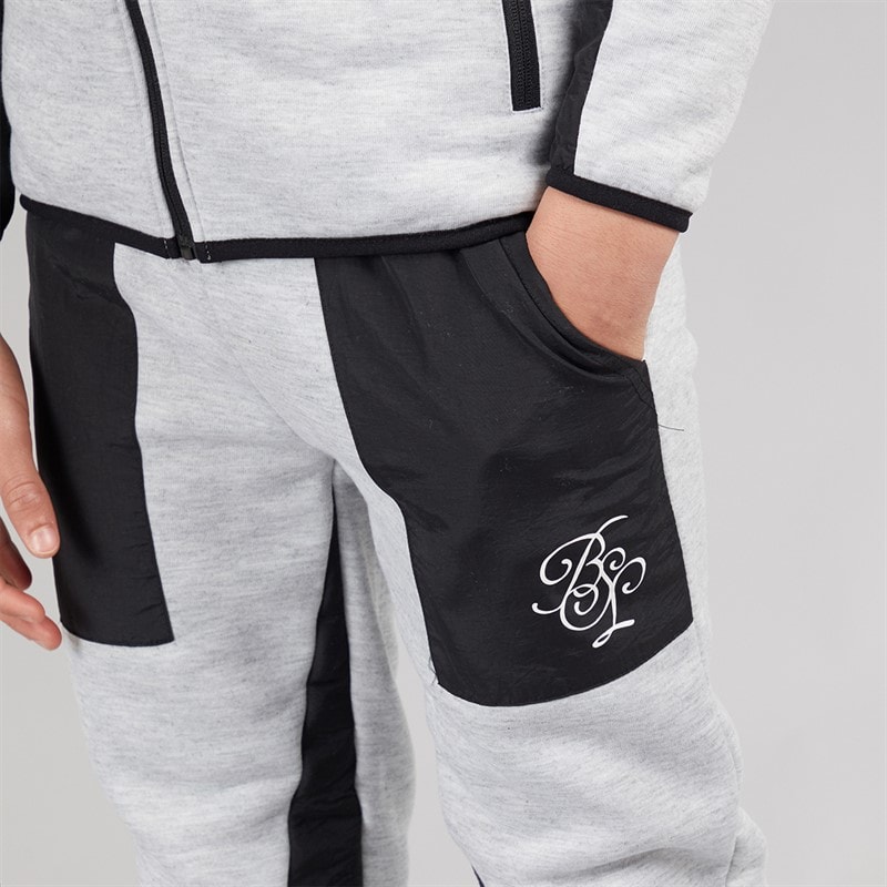 Boys Panel Tracksuit Light Grey Marl/Black - Image 5