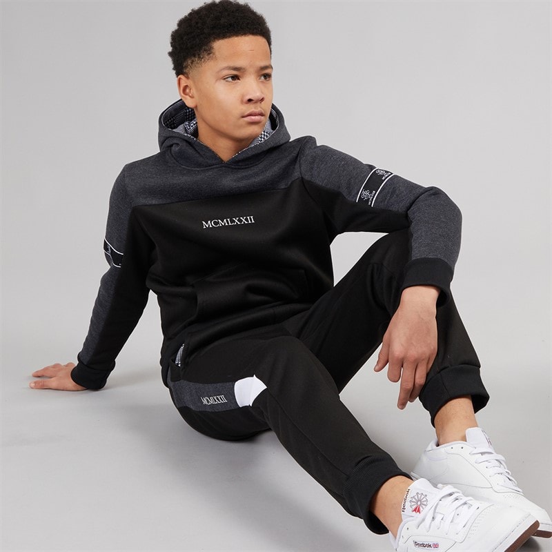 Boys Colour Block Tracksuit Dark Charcoal Marl/Black - Image 1