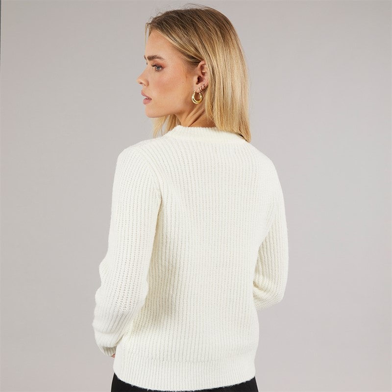 Womens Fisherman Crew Neck Jumper Cream/Black Bows - Image 2