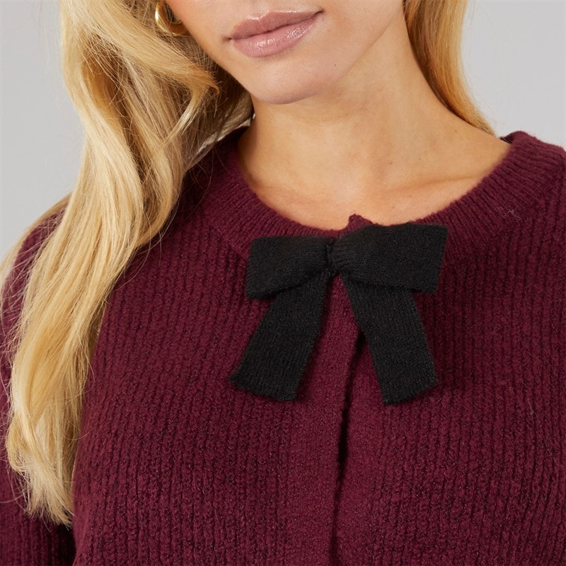 Womens Miya Fisherman Cardigan Aubergine/Black Bow - Image 3