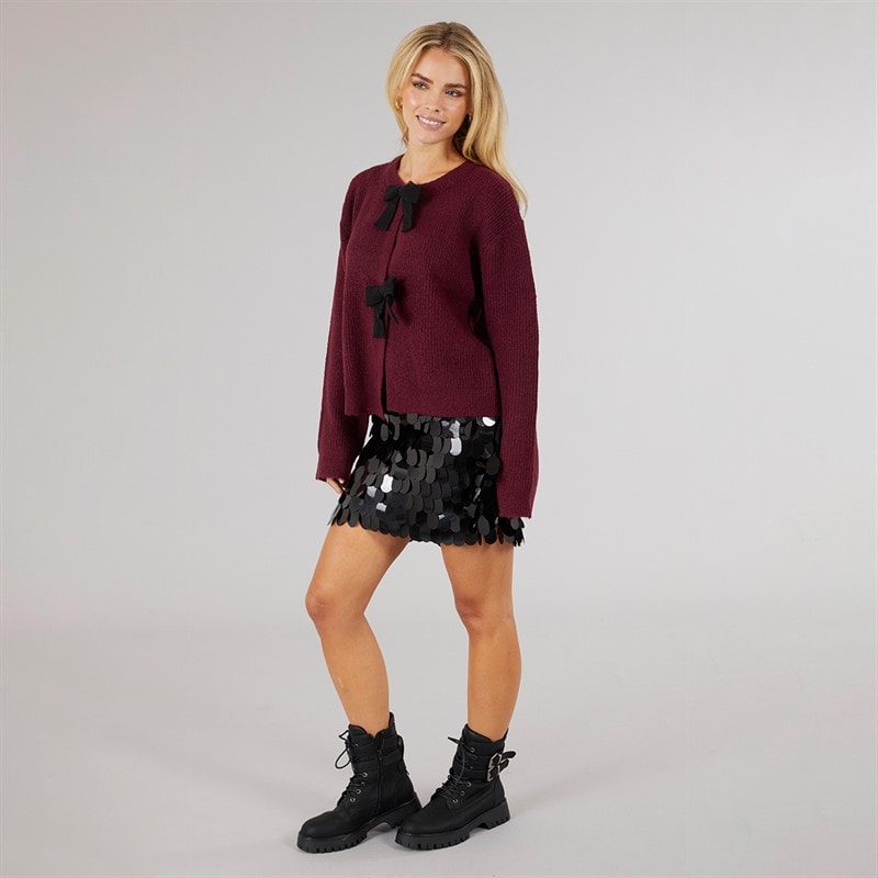 Womens Miya Fisherman Cardigan Aubergine/Black Bow - Image 4