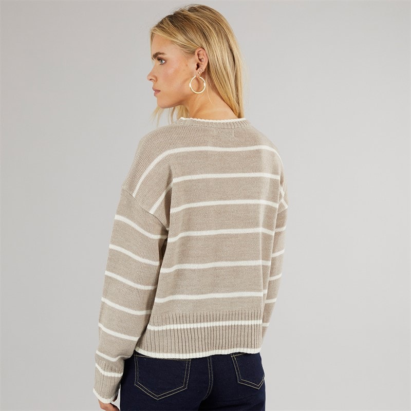 Womens Mason Crew Neck Jumper Mink/White Stripe - Image 2