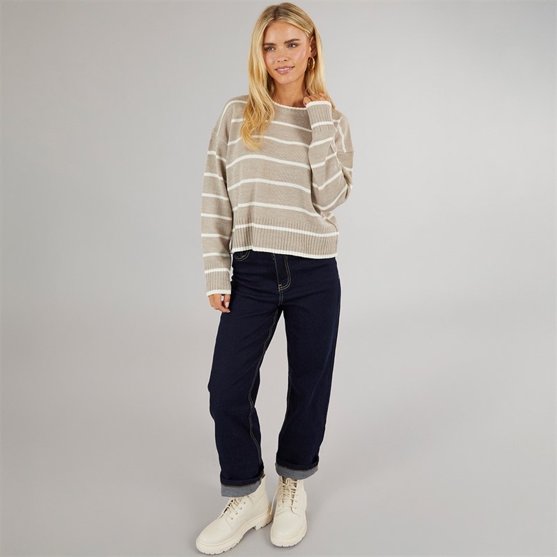 Womens Mason Crew Neck Jumper Mink/White Stripe - Image 4