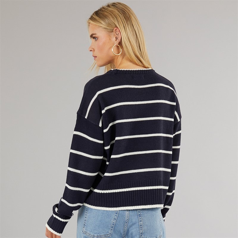 Womens Mason Crew Neck Jumper Navy/White Stripe - Image 2