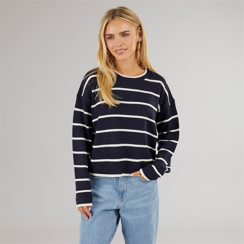 Womens Mason Crew Neck Jumper Navy/White Stripe - Image 3