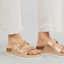 Womens Pantha 2 Double Buckle Platform Sandals Rose Gold Metallic