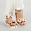 Womens Pantha Ankle Strap Platform Sandals Rose Gold Metallic