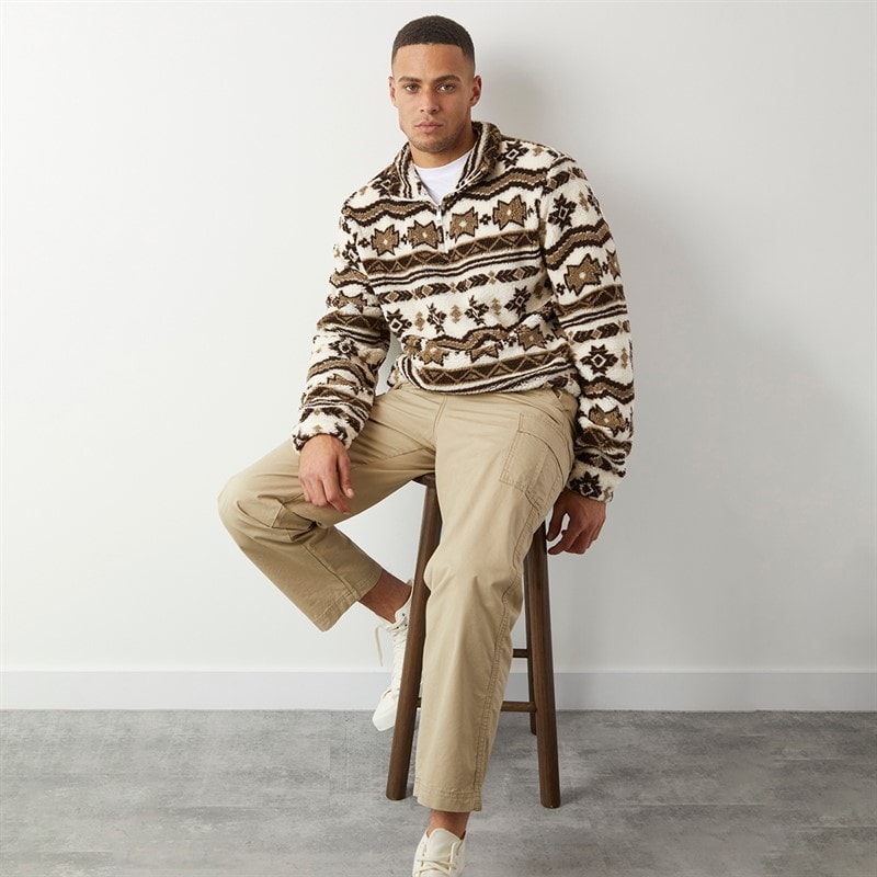 Mens Lykins 1/4 Zip Fleece Cream/Multi - Image 4