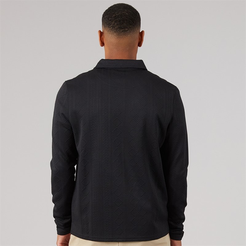 Mens Mellark Long Sleeve 1/4 Zip Polo Shirt Black - Image 2