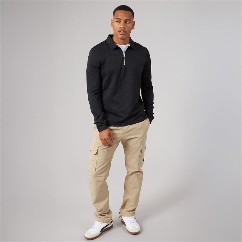 Mens Mellark Long Sleeve 1/4 Zip Polo Shirt Black - Image 3