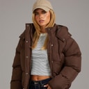 Womens Bunny Short Puffer Jacket Dark Chocolate
